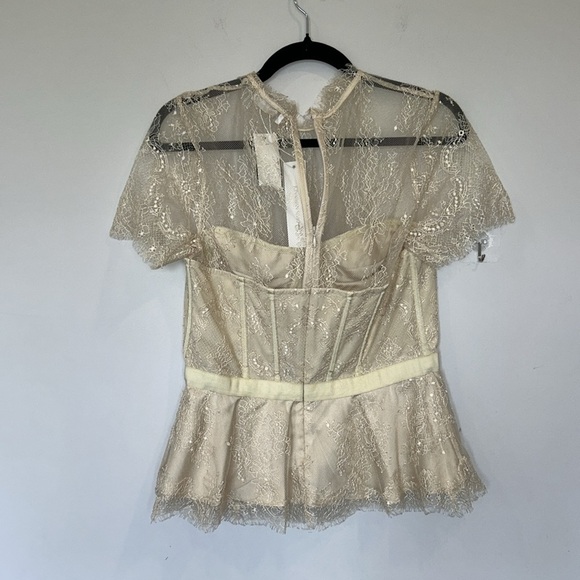 SIMKHAI Kehlani Lace Short Sleeve Corset Bustier in Champagne NWT - Picture 5 of 10